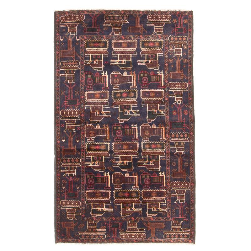 ECARPETGALLERY Hand-knotted Rare War Dark Navy Wool Rug - 2'10 x 4'9