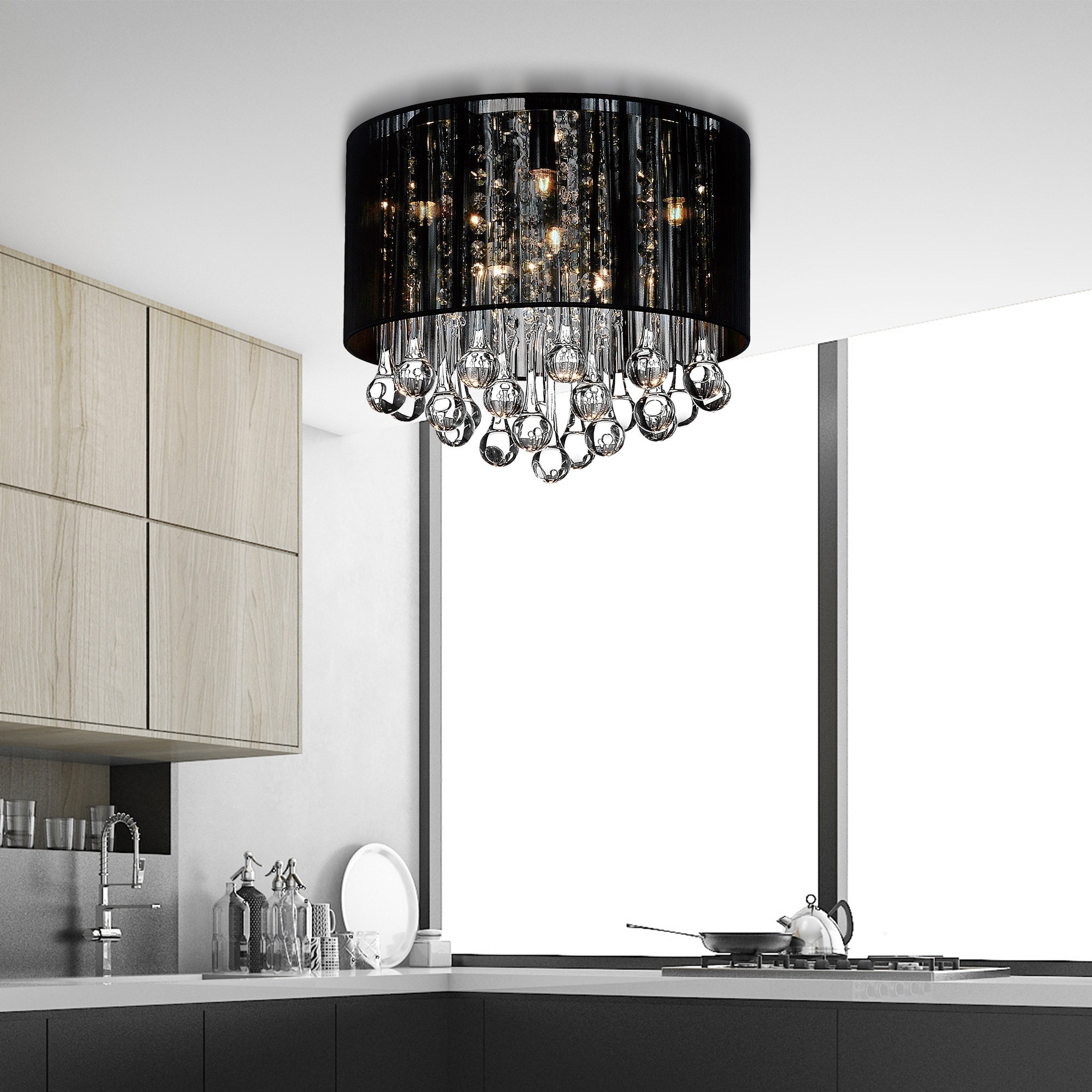 CWI Lighting Water Drop 6 Light Chrome Flush Mount With Black Shade