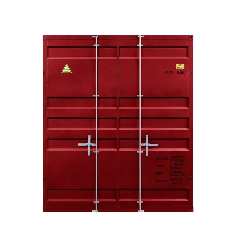 Industrial Style Full Size Bunk Bed with Recessed Panel Design, Red