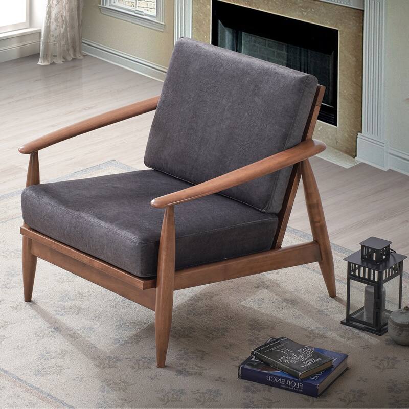 Charcoal And Brown Accent Chair with Removable Cushion - Grey