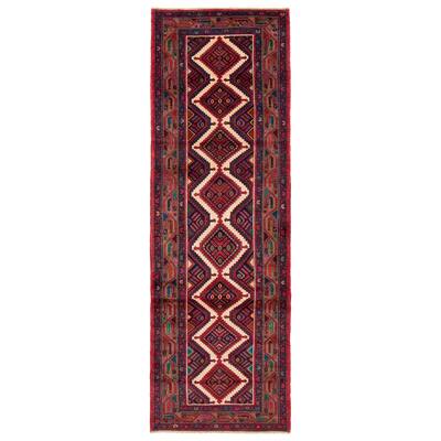 ECARPETGALLERY Hand-knotted Andelz Cream, Red Wool Rug - 3'5 x 10'4