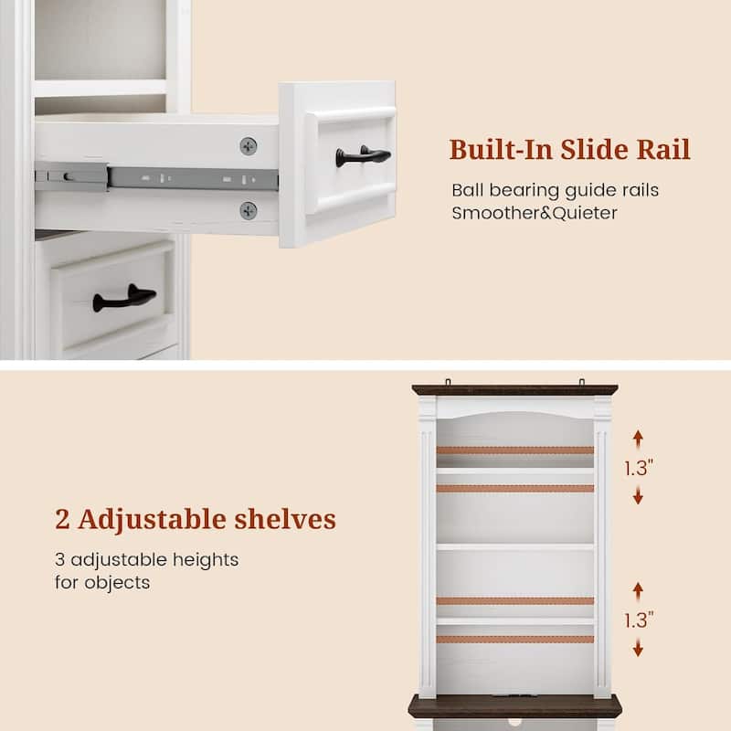 61" Tall Nightstand with 3 Drawers Charging Station LED Light 3 Adjustable Shelves