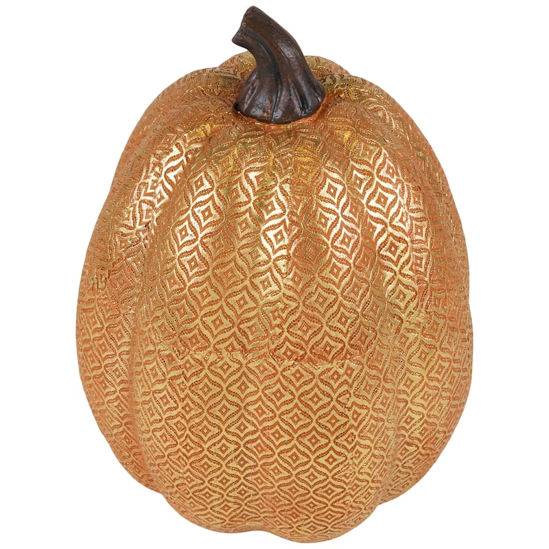 9.75-Inch Gold and Orange Textured Pumpkin Fall Decoration