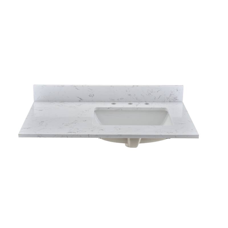PROOX Bath Cultured Marble Vanity Top Undermount Rectangle Sink Backsplash Included - 36"W x 22" D - Right Sink
