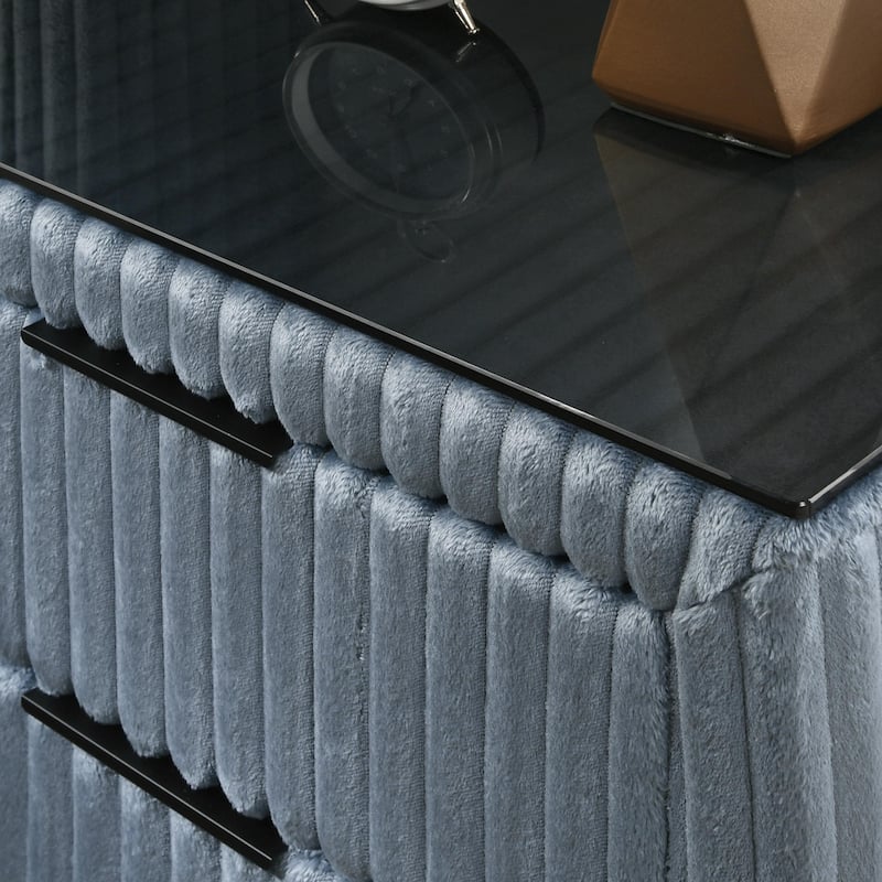Corduroy Nightstand - Upholstered w/ 2 Drawers