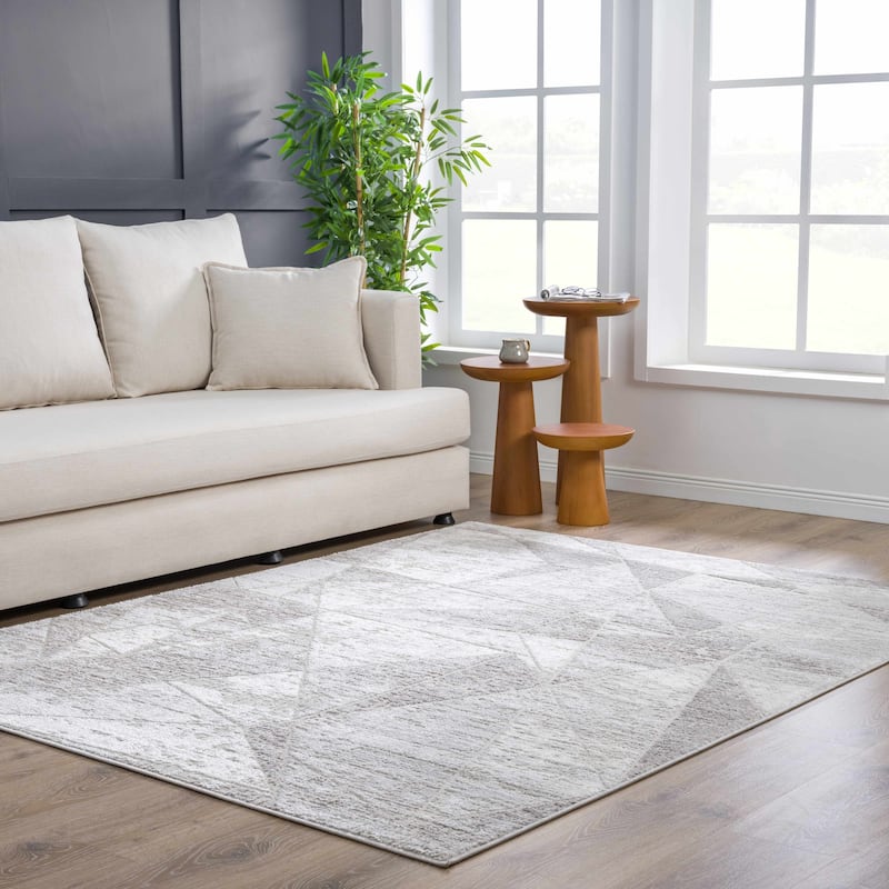 Hauteloom Calum Living Room, Bedroom Area Rug - Farmhouse - High Pile - Pink,Gray - 7'9" x 9'6"