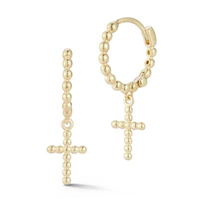 Soleil 14K Gold Cross Charm Huggie Earrings