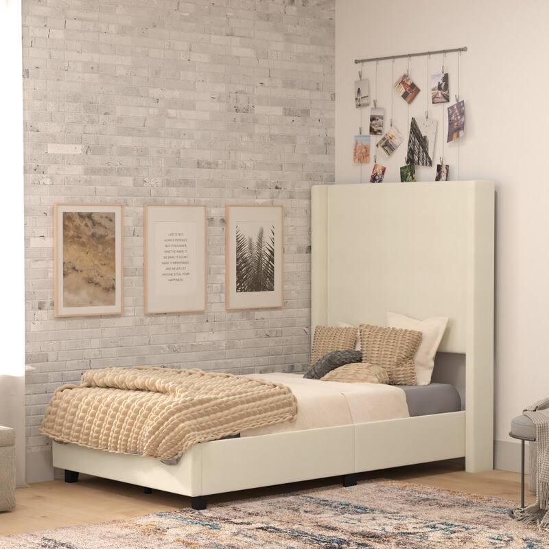 Upholstered Platform Bed with Channel Stitched Headboard