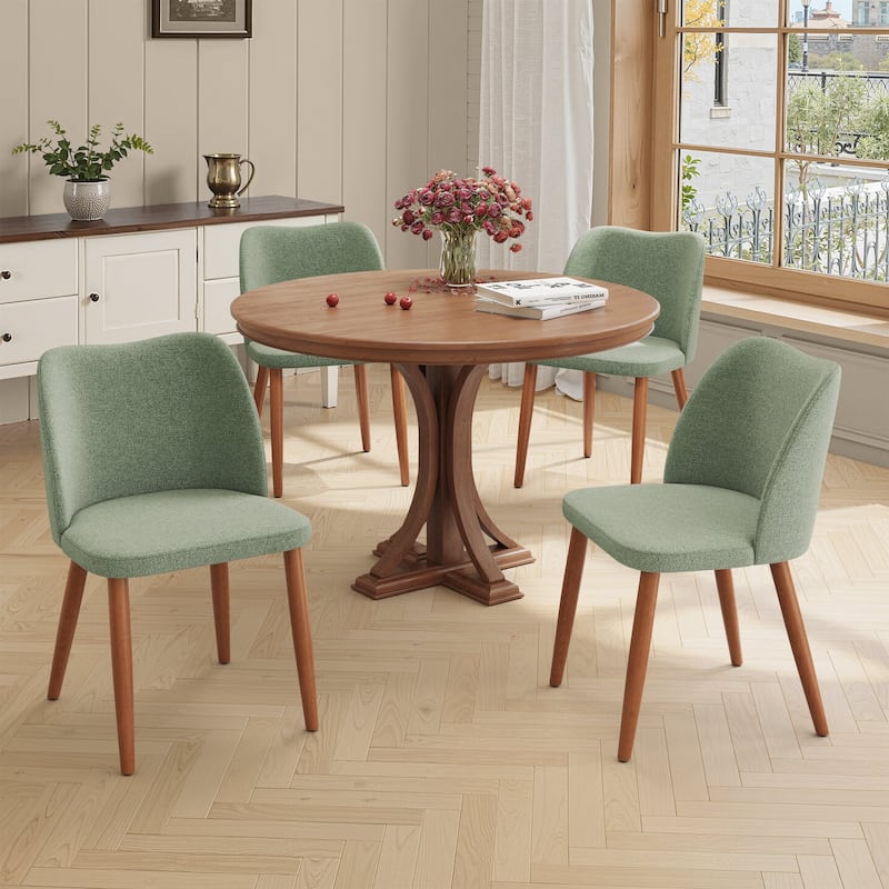 Modern Upholstered Dining Chairs with Padded Seat and Wood Legs