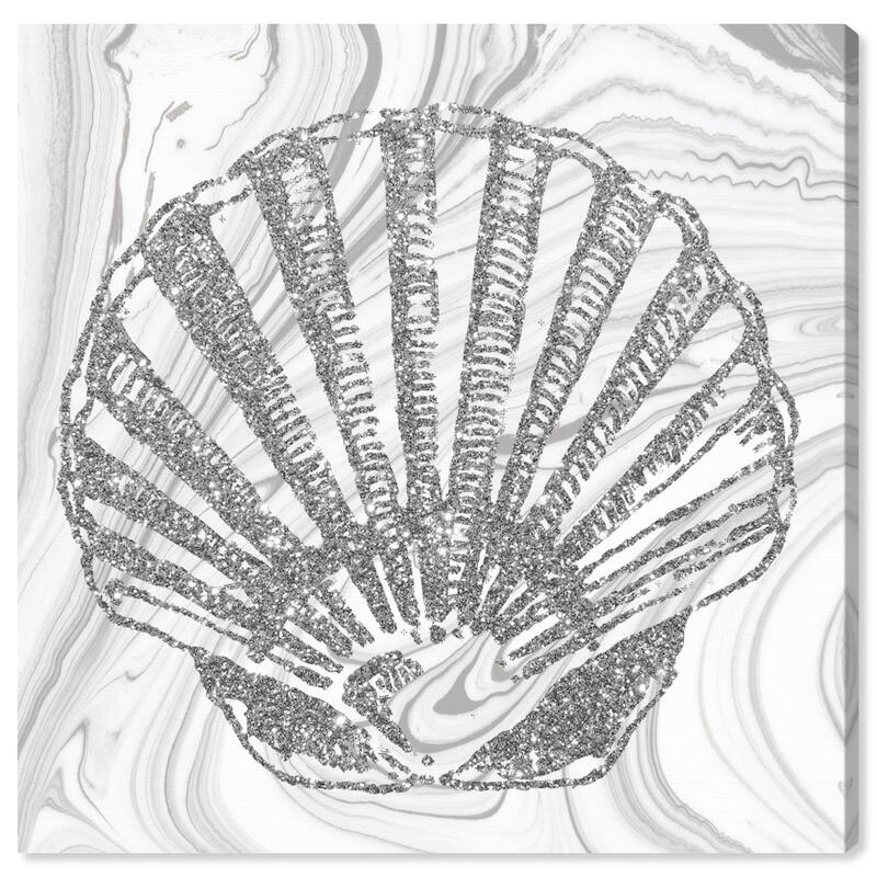 Wynwood Studio Canvas Nautical and Coastal Glitter Silver Seashell II Gray and Silver Nautical & Coastal Wall Art Canvas Print