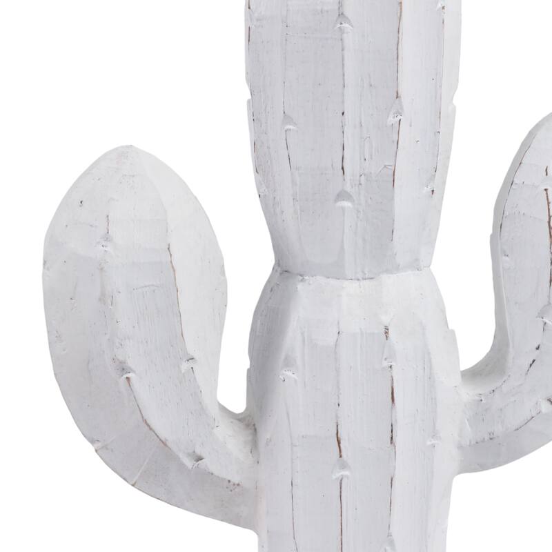 Wood Cactus Shape Handcarved Figurine - White, 14 in.