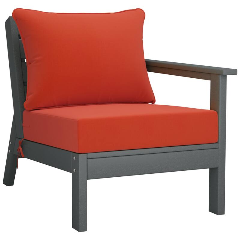 Birchwood All Weather HDPE Outdoor Patio Deep Seating Gray Right Arm Facing Chair With Cushions (1-Piece)