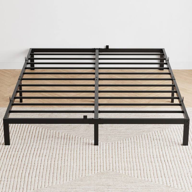 Bed Frame No Box Spring Needed, Heavy Duty Queen Platform Metal Bed Frame with Metal Slats - Black1 - Queen