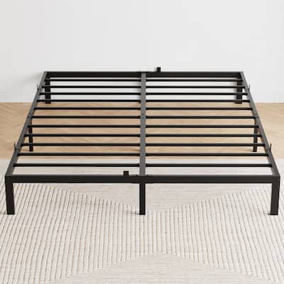 Bed Frame No Box Spring Needed, Heavy Duty Queen Platform Metal Bed Frame with Metal Slats