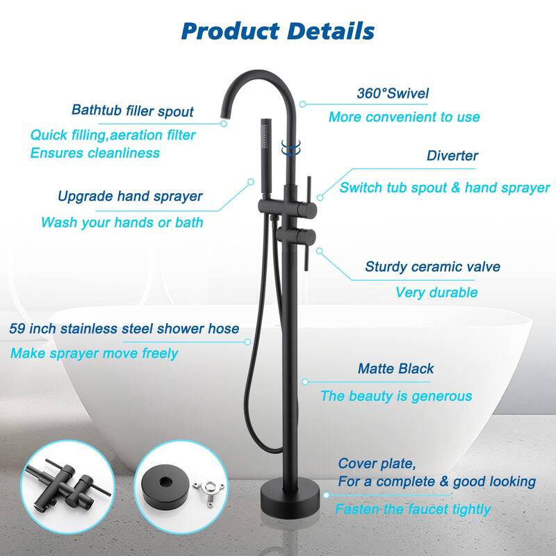 Single Handle Floor Mounted Gooseneck Freestanding Tub Filler