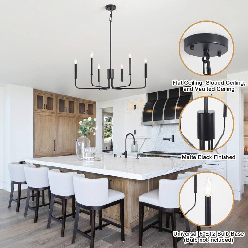 Modern 6-Light Simple Candle Chandelier for Kitchen Island, Living Room, Bedroom, Foyer