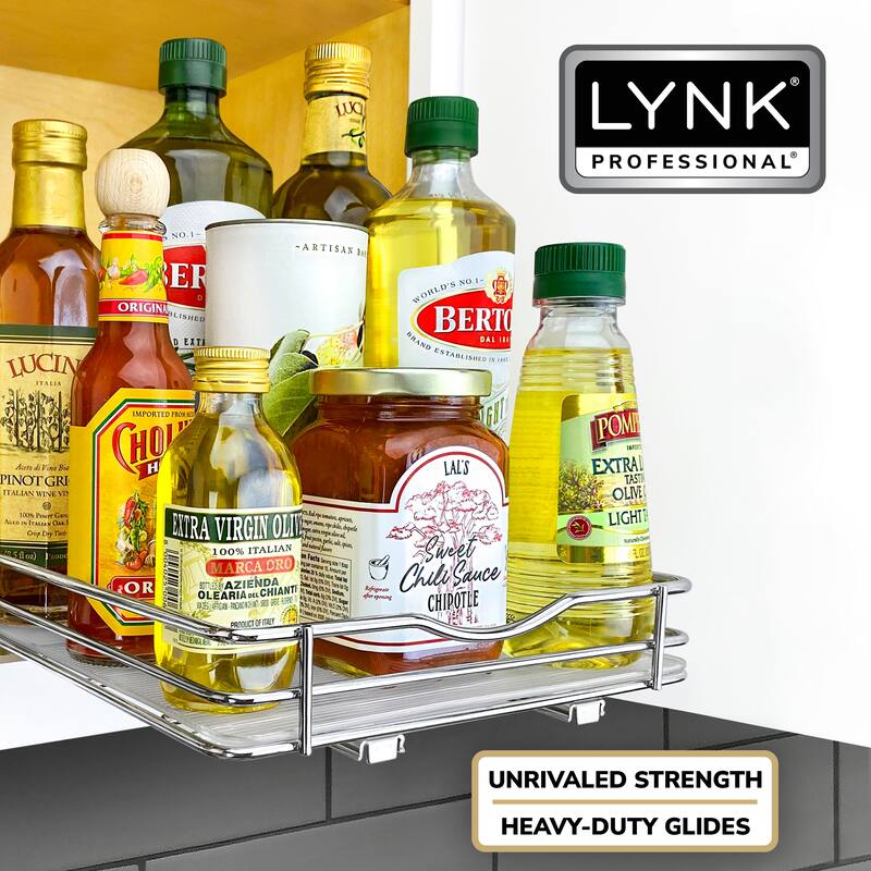 LYNK PROFESSIONAL® Pull Out Spice Rack Organizer for Cabinet - 8-1/4 inch Wide - Lifetime Limited Warranty - Chrome