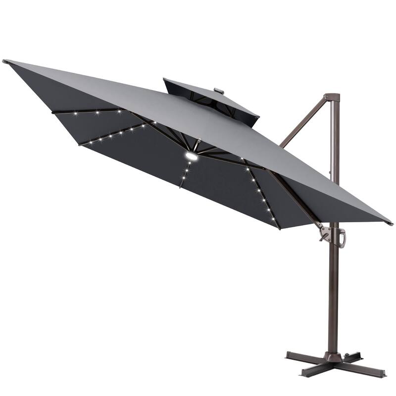 13 x 10 ft Outdoor Solar Powered LED Patio Cantilever Umbrella - Dark Grey