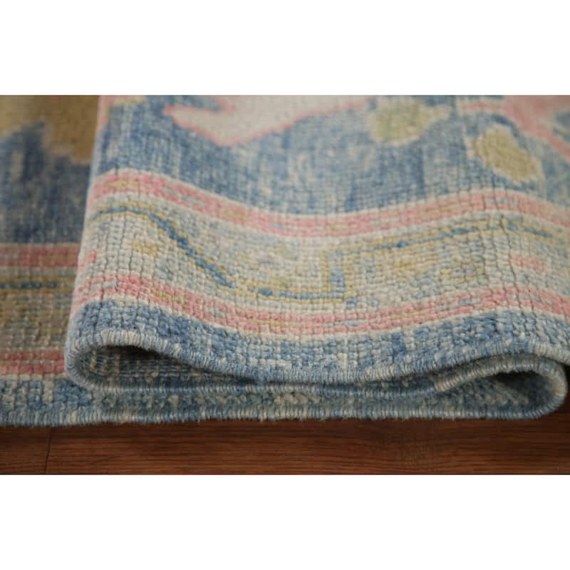 Vegetable Dye Blue Oushak Turkish Runner Rug Handmade Wool Carpet - 2'10"x 12'11"