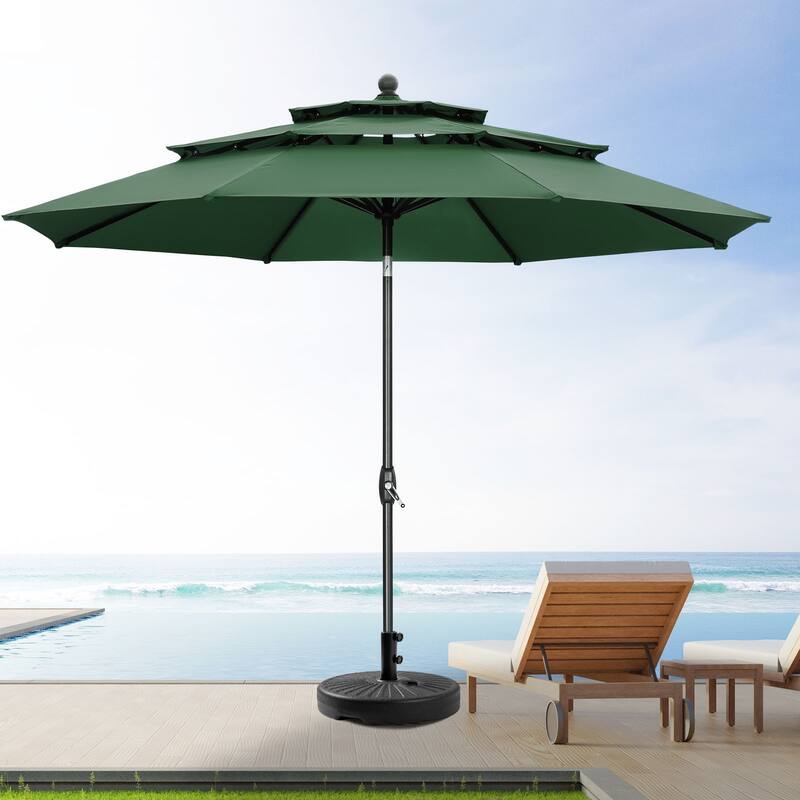 Ainfox 10ft Patio Umbrella 3-tier Outdoor Umbrella with Base - Green