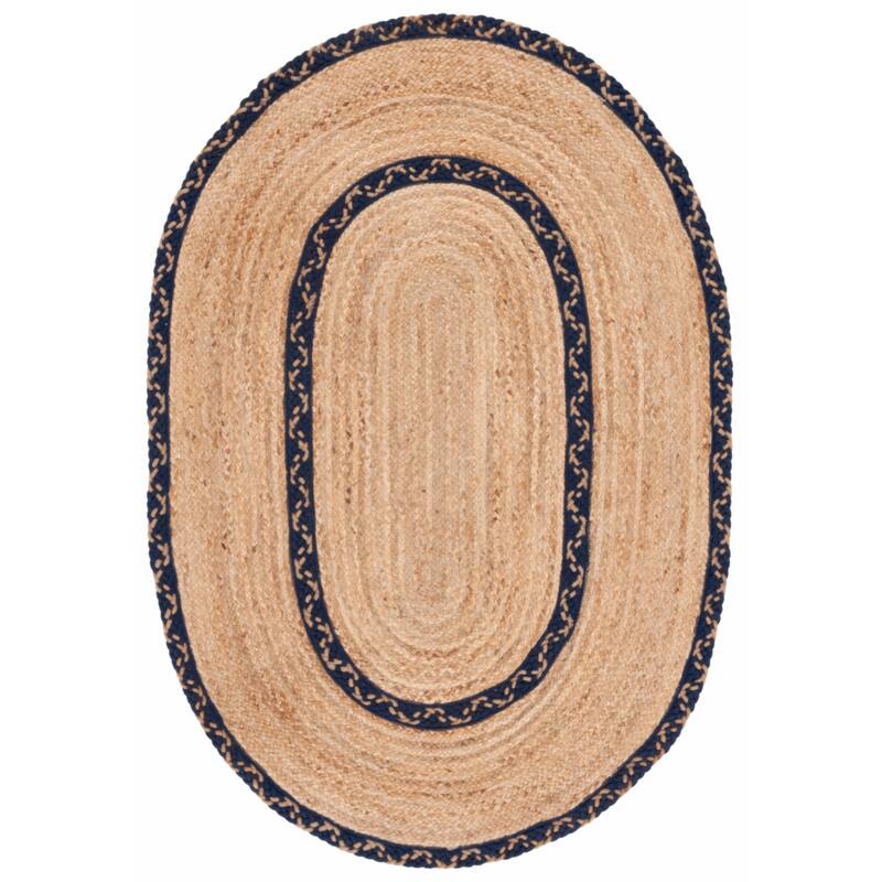SAFAVIEH Handmade Natural Fiber Asgerdur Casual Jute Rug - 6' x 9' Oval - Natural/Navy
