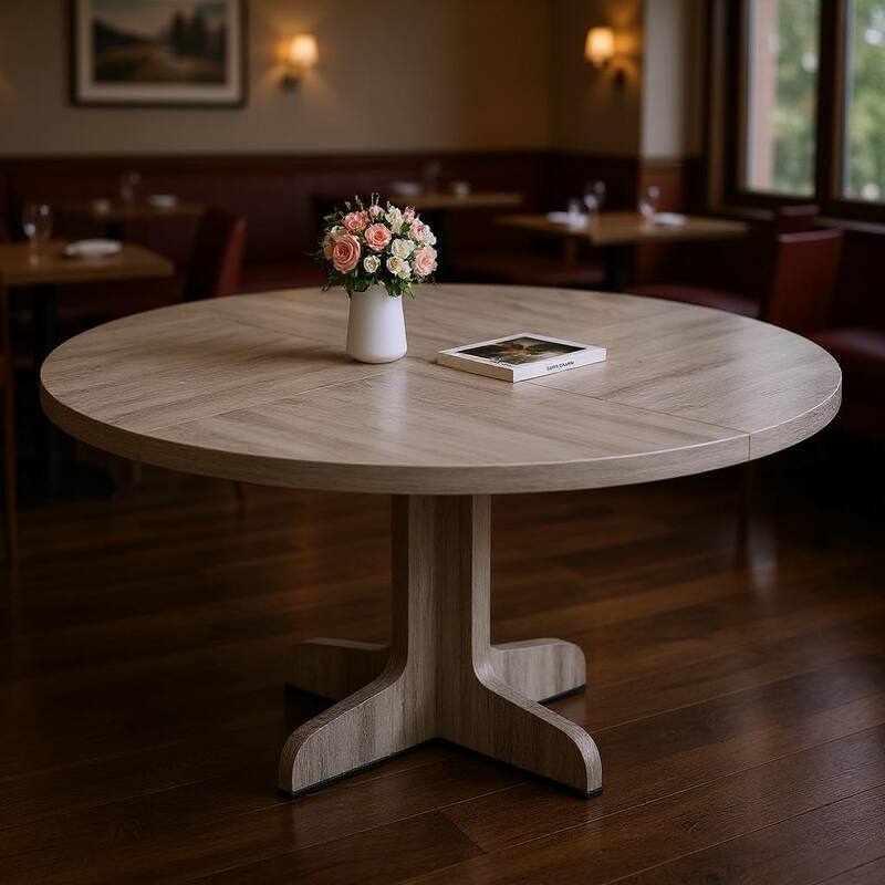 47 in Round Dining Table, with Wooden Tabletop - Grey