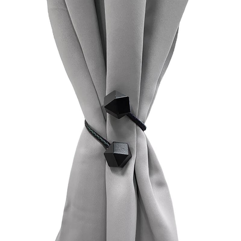Pure Solid Color Tieback Wooden Tips Faux Leather Covering - 13"L x 1.4"W x 1.4"D