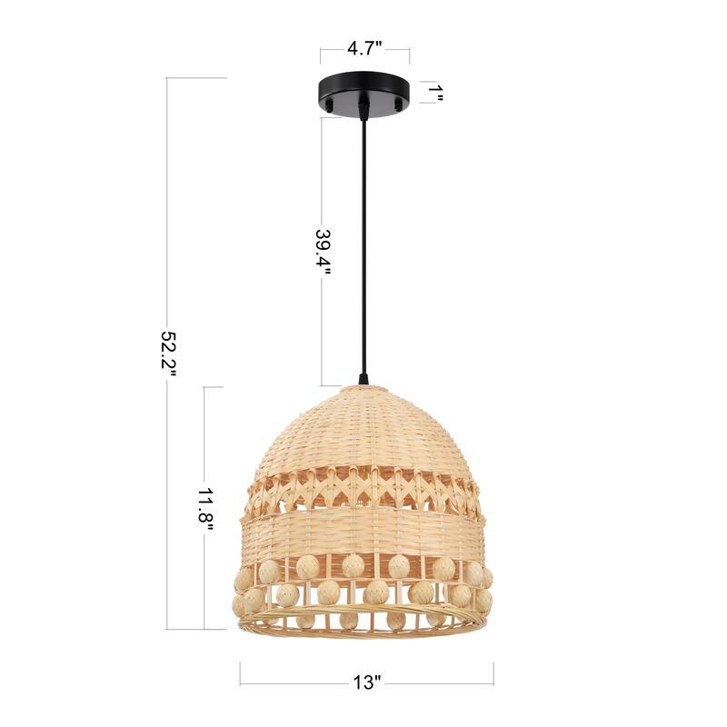 Estrella 1-Light Bamboo Rattan Pendant for Dining/Living Room, Kitchen, Bedroom