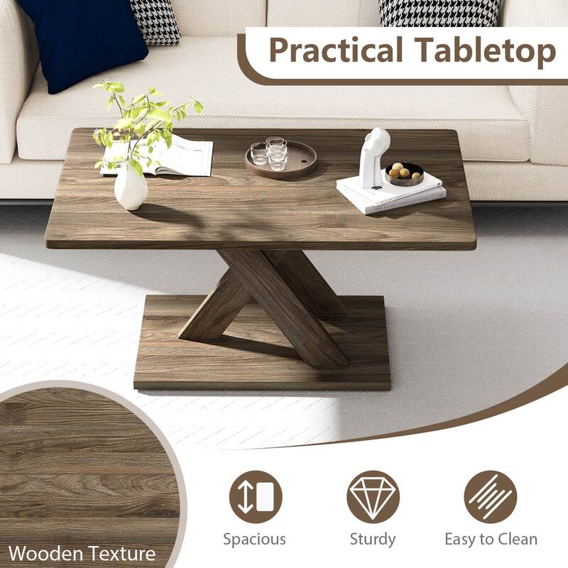 Costway 37.5” Coffee Table with Stable Base & Rubber Wood Connection - See Details