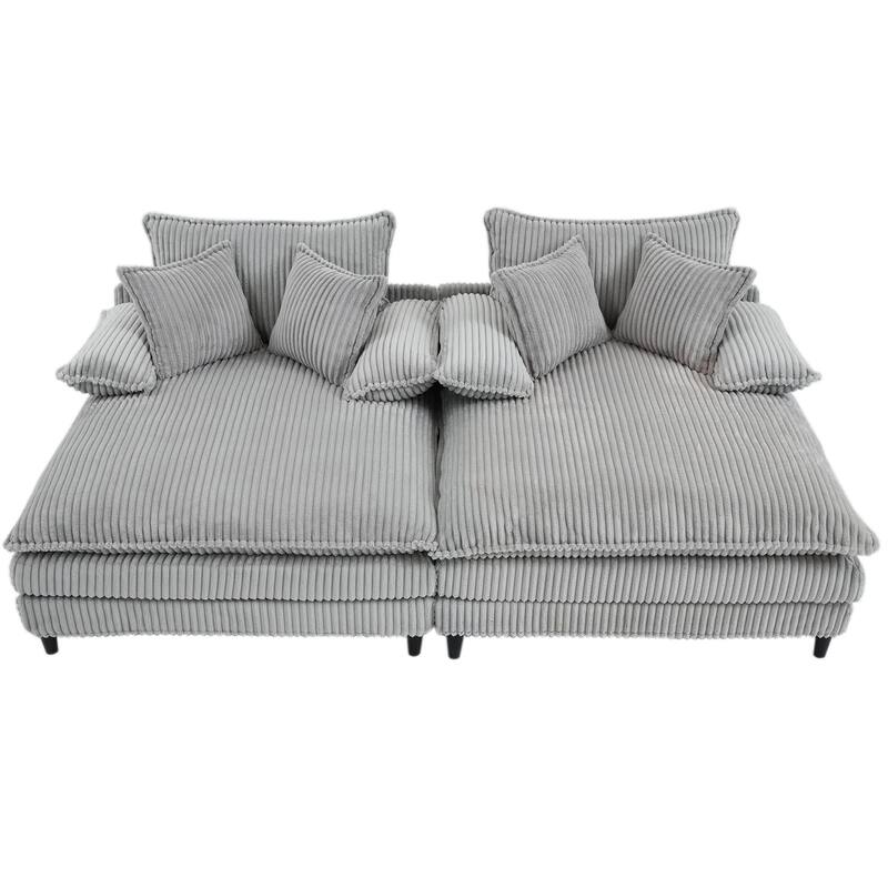 Oversized Double Lounge Chaise,Fluffy cushioned sofa bed,Deep Seat,Corduroy,4 Pillows,Four gears can be adjusted
