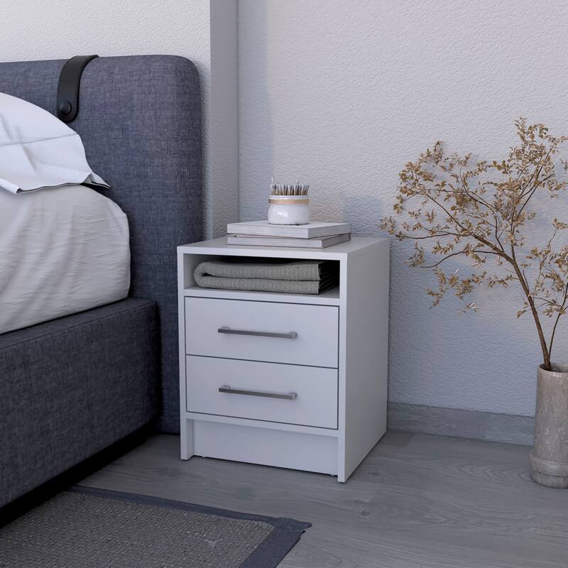 Functional 2-Drawer Nightstand with Open Shelf for Bedroom Essentials - White