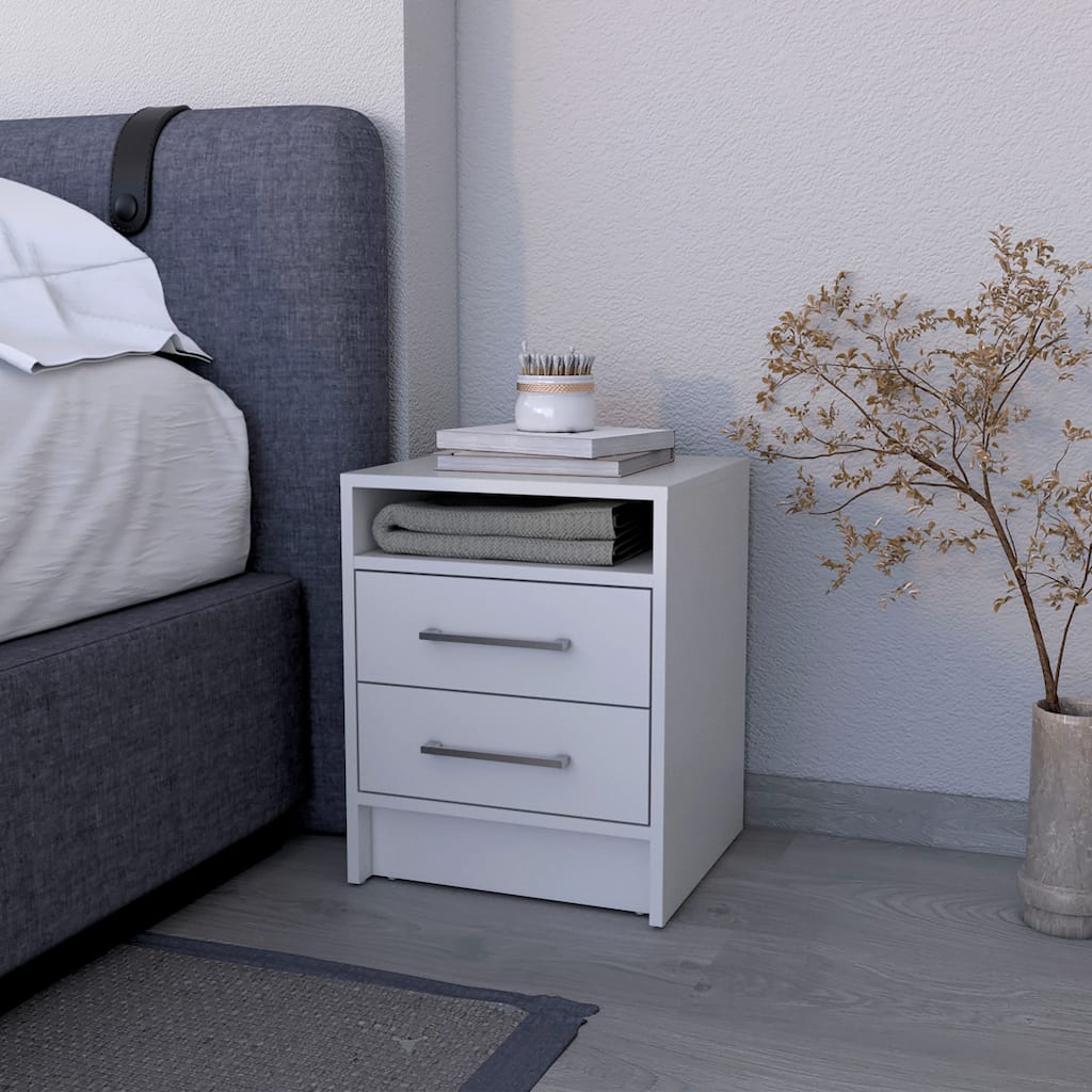 Functional 2-Drawer Nightstand with Open Shelf for Bedroom Essentials