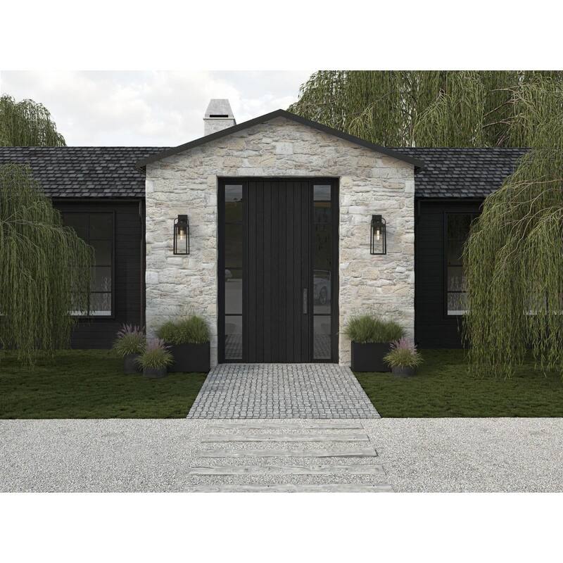 Walcott One-Light Textured Black Modern Farmhouse Outdoor Large Wall Lantern - 8.25 in x 8.25 in x 20 in