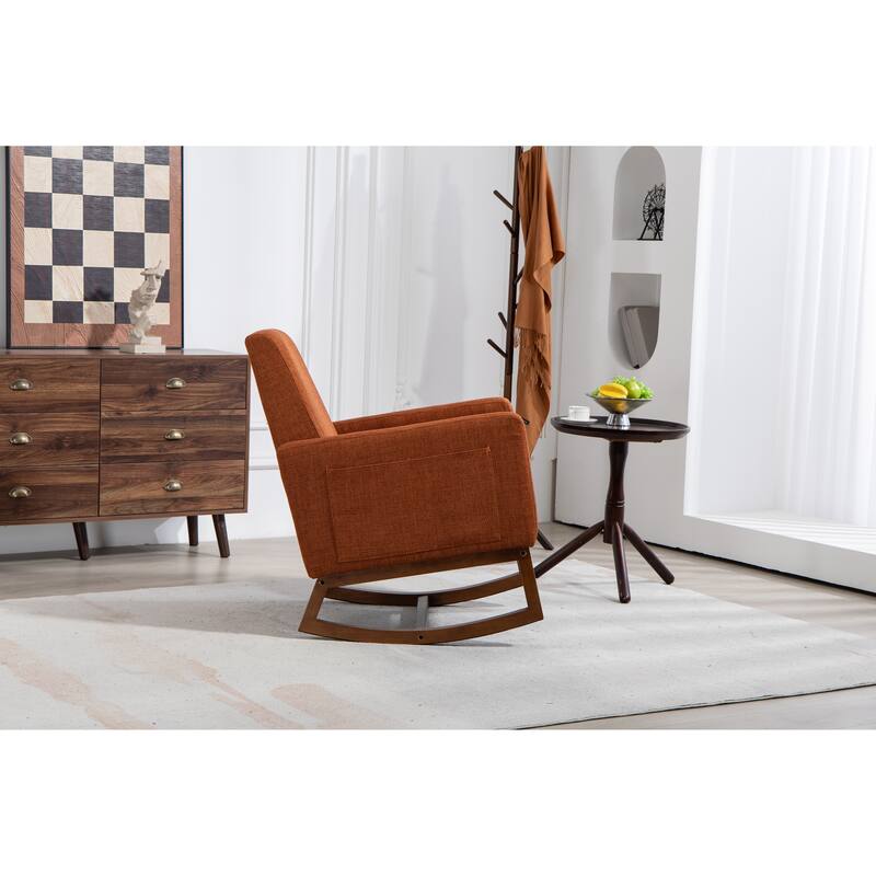 Brown Linen High Back Rocking Chair with Metal Frame