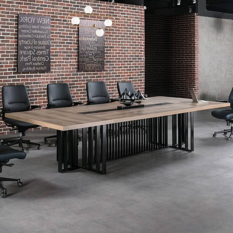 WESOME Large Conference Table with Metal Grid Base Universal Charging Ports Executive Meeting Table for Office - 126inch（10.5ft）