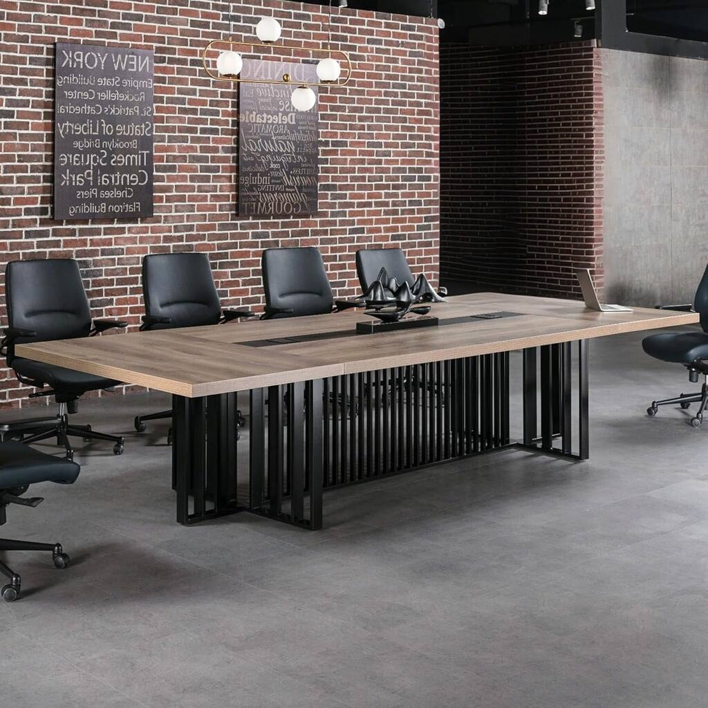 WESOME Large Conference Table with Metal Grid Base Cable Management Executive Meeting Table for Office (10-20 People)