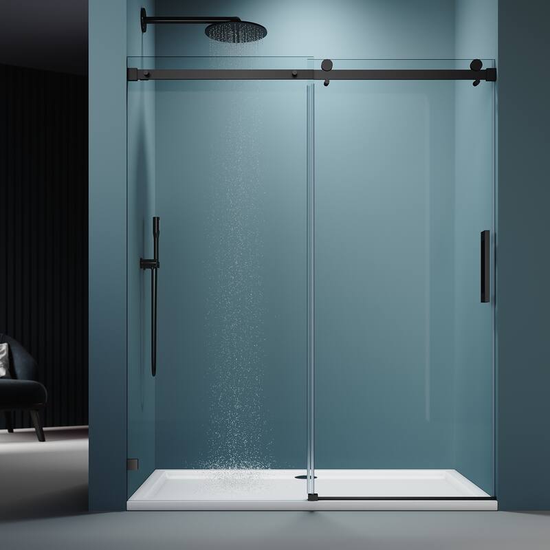 Elegant Frameless Shower Door Double Sliding Shower Glass Door 60"x72" with 5/16" Clear Tempered Glass
