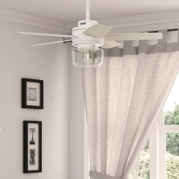 slide 2 of 18, Hunter Margo Ceiling Fan w/ LED Light Kit, Handheld Remote - Transitional, Bohemian 44" - Textured White