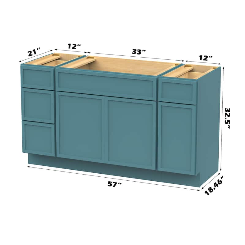 Vanity Art 57" Birch Freestanding Bathroom Vanity Cabinet without Top