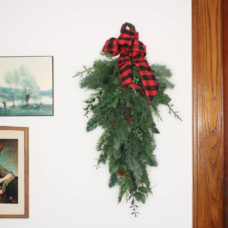 National Tree Company 30 in. Mixed Pine Christmas Teardrop with Bow - 30 in