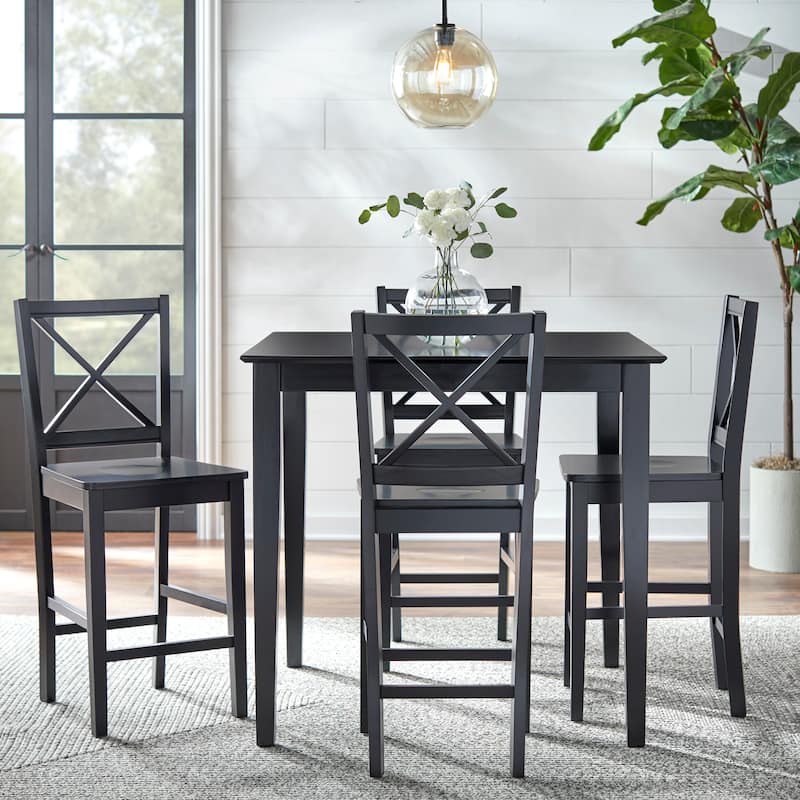 Simple Living Cross Back Counter Height 5-piece Table and Chair Set - Black