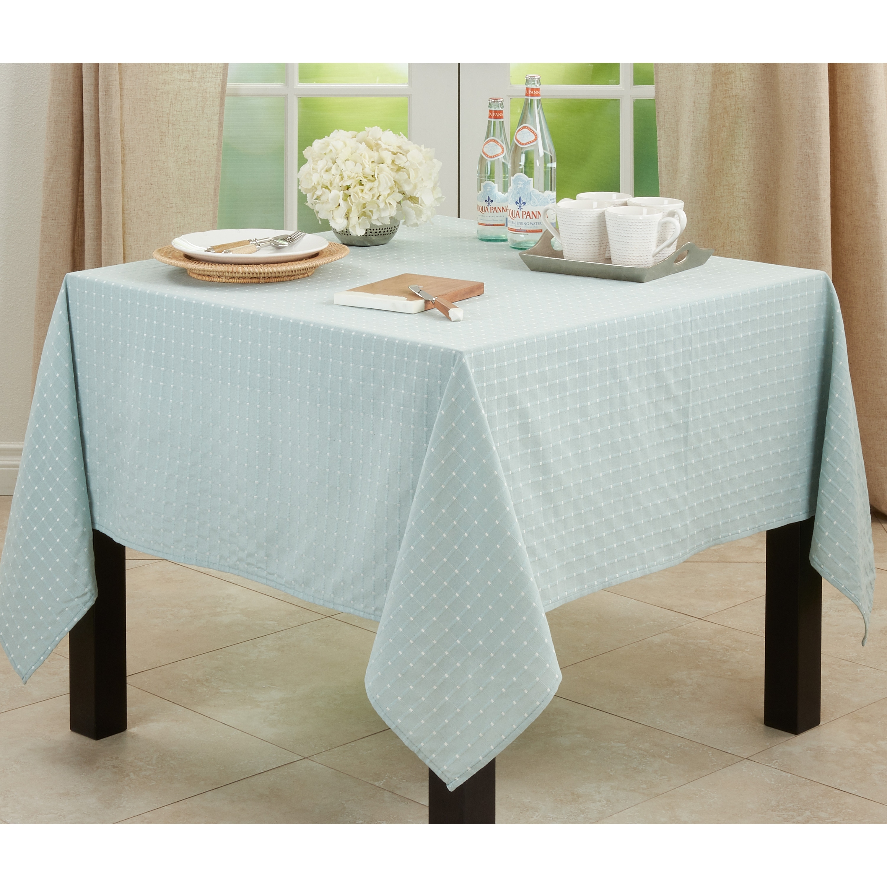 Cotton Blend Tablecloth with Stitched Line Design