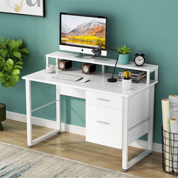 White computer desk with deals hutch and drawers