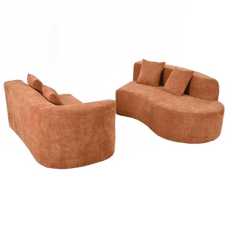 Modern Sectional Sofa with Curved Design, 2-Piece Chenille Modular Couch with 4 Pillows