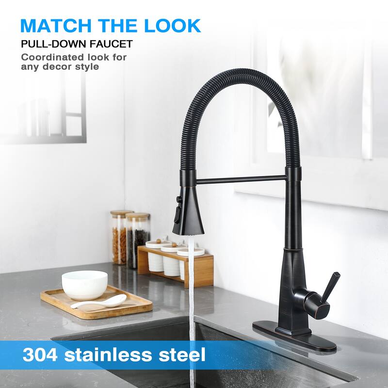 Single Handle Spray 3 Modes Pull Down Kitchen Faucet with Deck Plate