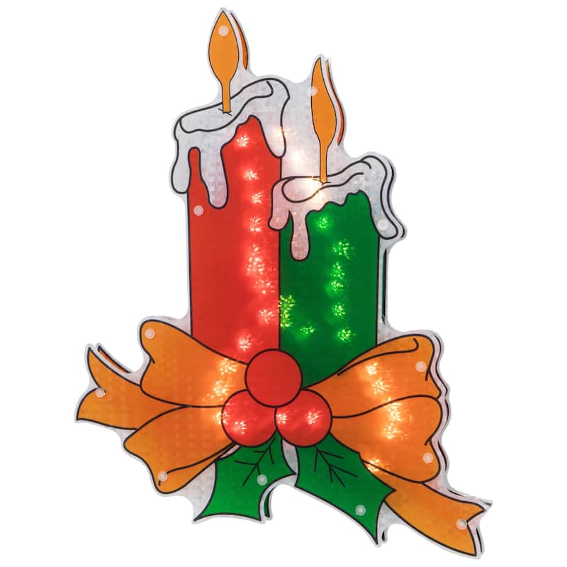 Lighted Holographic Candle Christmas Window Silhouette Decoration - 17"