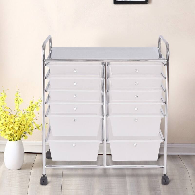 Gymax Office Rolling Cart 12 Storage Drawer Studio Organizer Bins