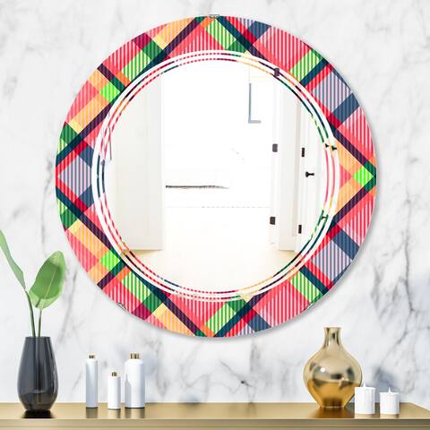 Designart 'Tartan Geometrical Texture I' Printed Modern Round or Oval Wall Mirror - Triple C