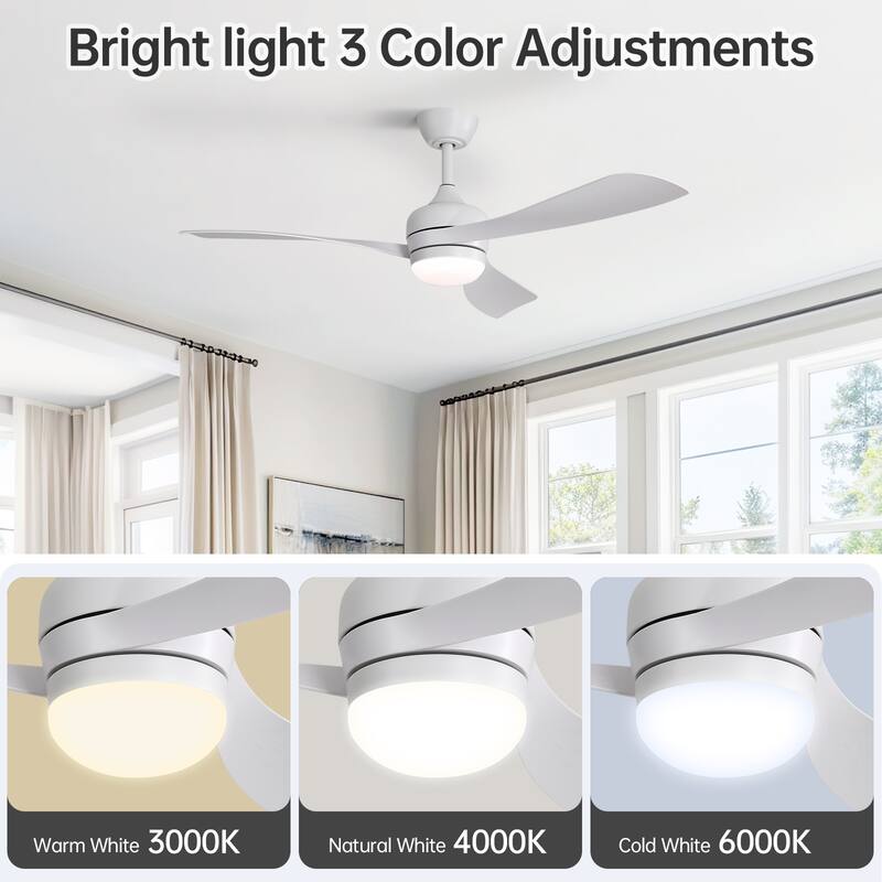 52-Inch Ceiling Fan With 3 ABS blades,Remote Control,Reversible DC Motor,Noiseless,3 Downrods Available,LED Dimmable