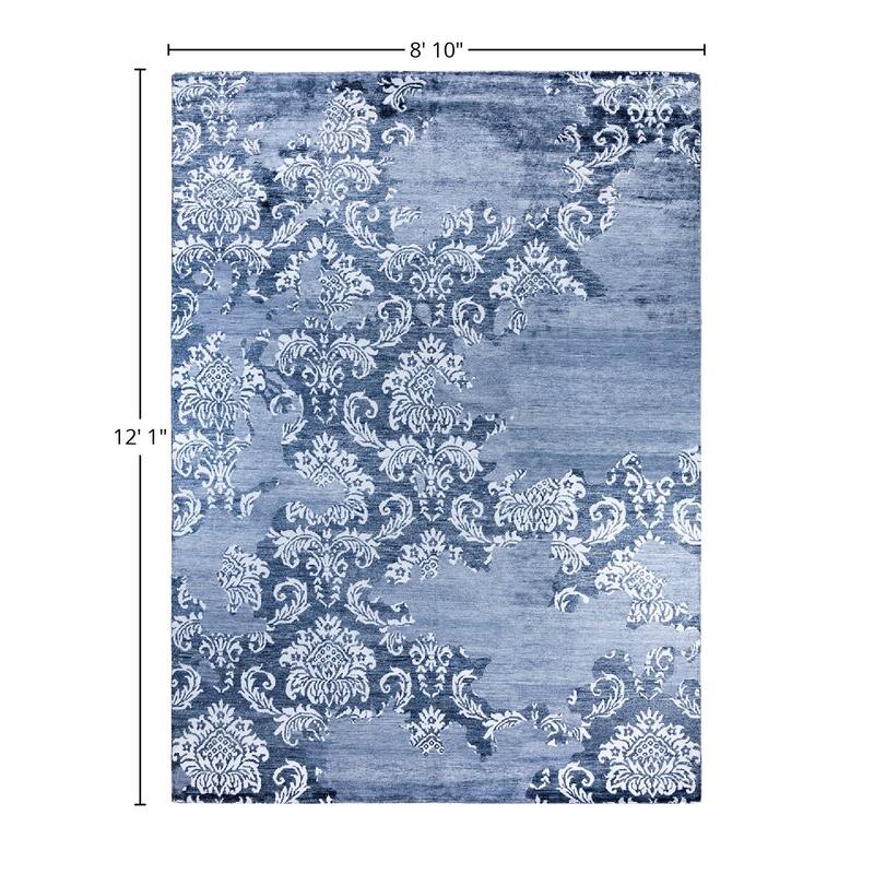 Modern One-of-a-Kind Handmade Area Rug, Blue - 8' 10" x 12' 1"